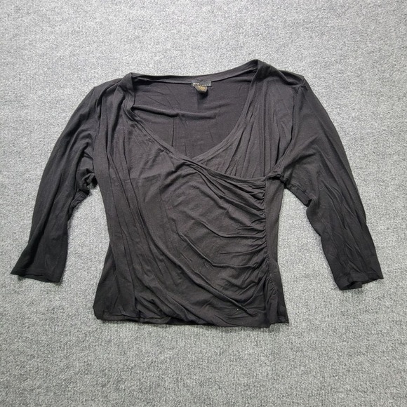 Grace Elements Top Women XL Black Ruched V-Neck 3/4 Sleeve Crossover Fitted - Picture 1 of 7